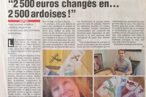 "2.500€ changés en… 2.500 Ardoises !" : le succès des monnaies locales scan article de presse